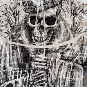 Sinister Brand Skull King Graphic Tee Gothic Streetwear White Black Mens Medium